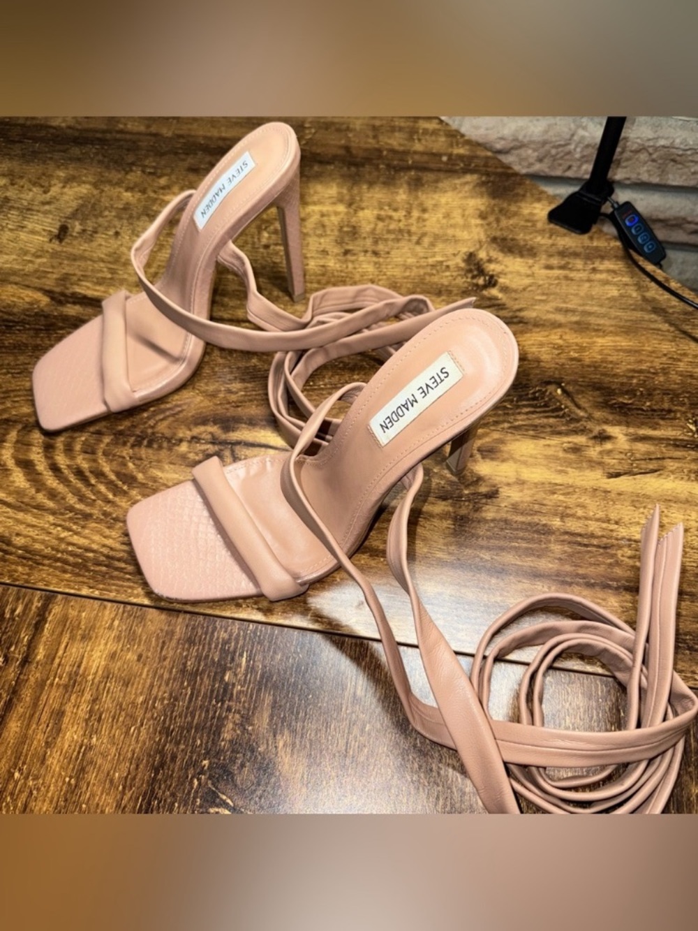 Steve Madden Blush Pink Wrap-Around Strappy Square-Toe Stiletto Heels